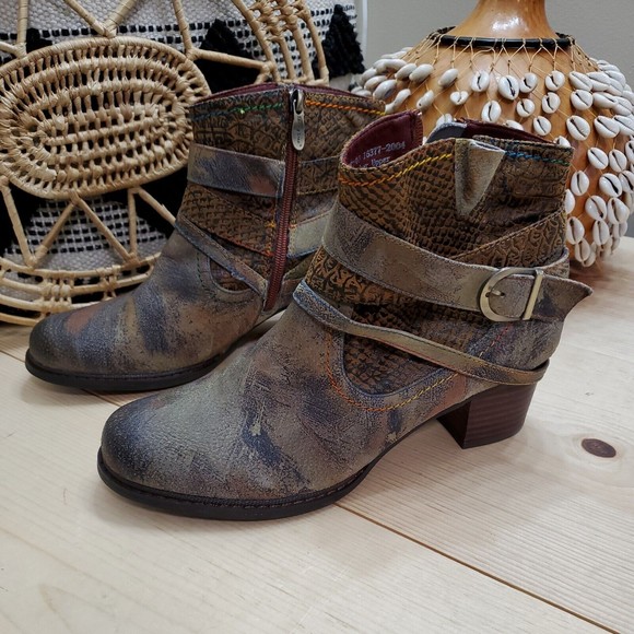 L'Artiste Spring Step Shazzam Leather Hand Painted Ankle Booties Artsy Boho NWOB - Picture 16 of 16